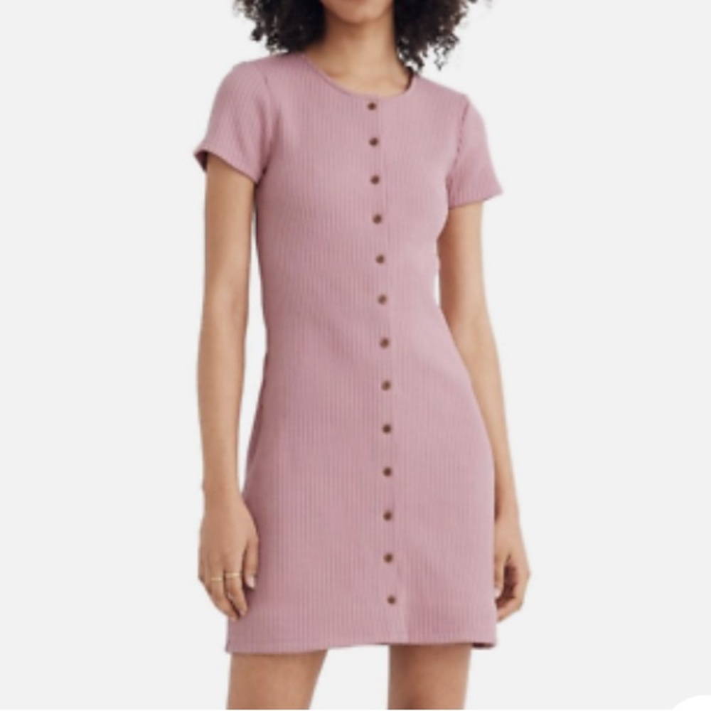 NWT Madewell 2x plus size pink button down ribbed dress with cap sleeves